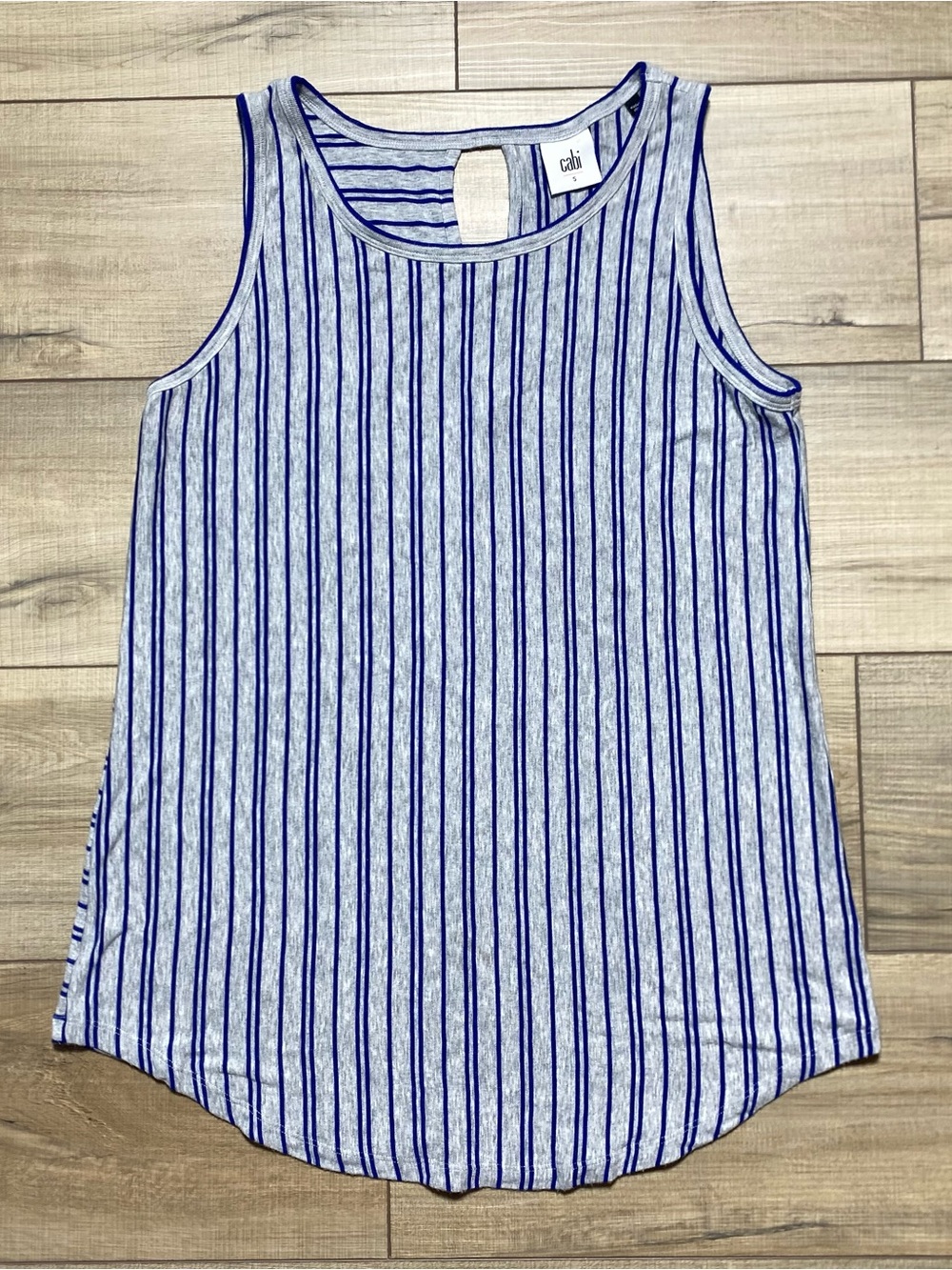 Cabi Womens Ticker Tee Sleeveless Striped Tank Top Size Small Gray & Royal Blue